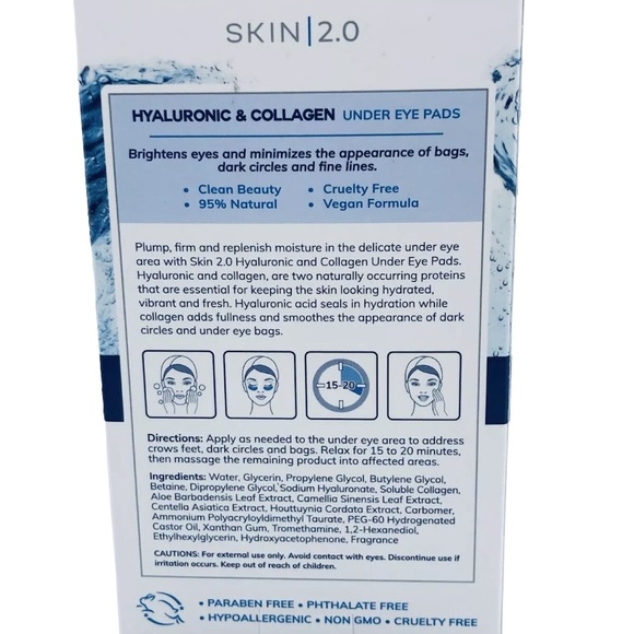 Skin 2.0 Eye Pads Collagen & Hyaluronic 5 pairs Cruelty Free  & Vegan Formula - Picture 2 of 5